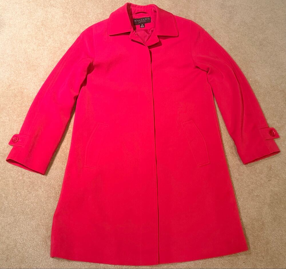 Gallery Petite Pink Trench Coat Womens Size PP Long Rain Coat Jacket Polyester